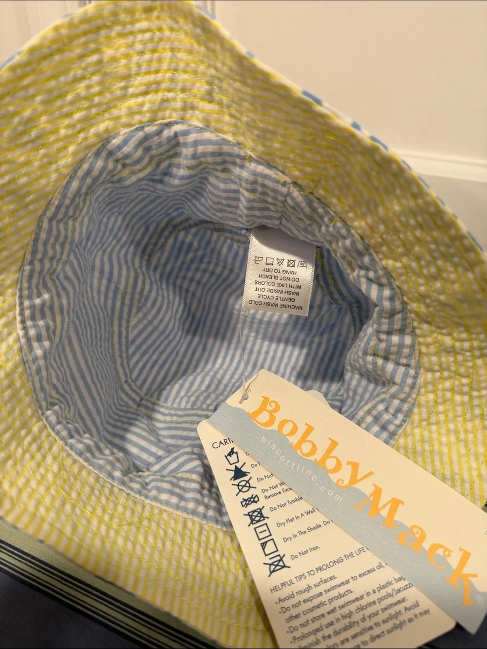 Kids Blue & White Sun Hat with Yellow Band